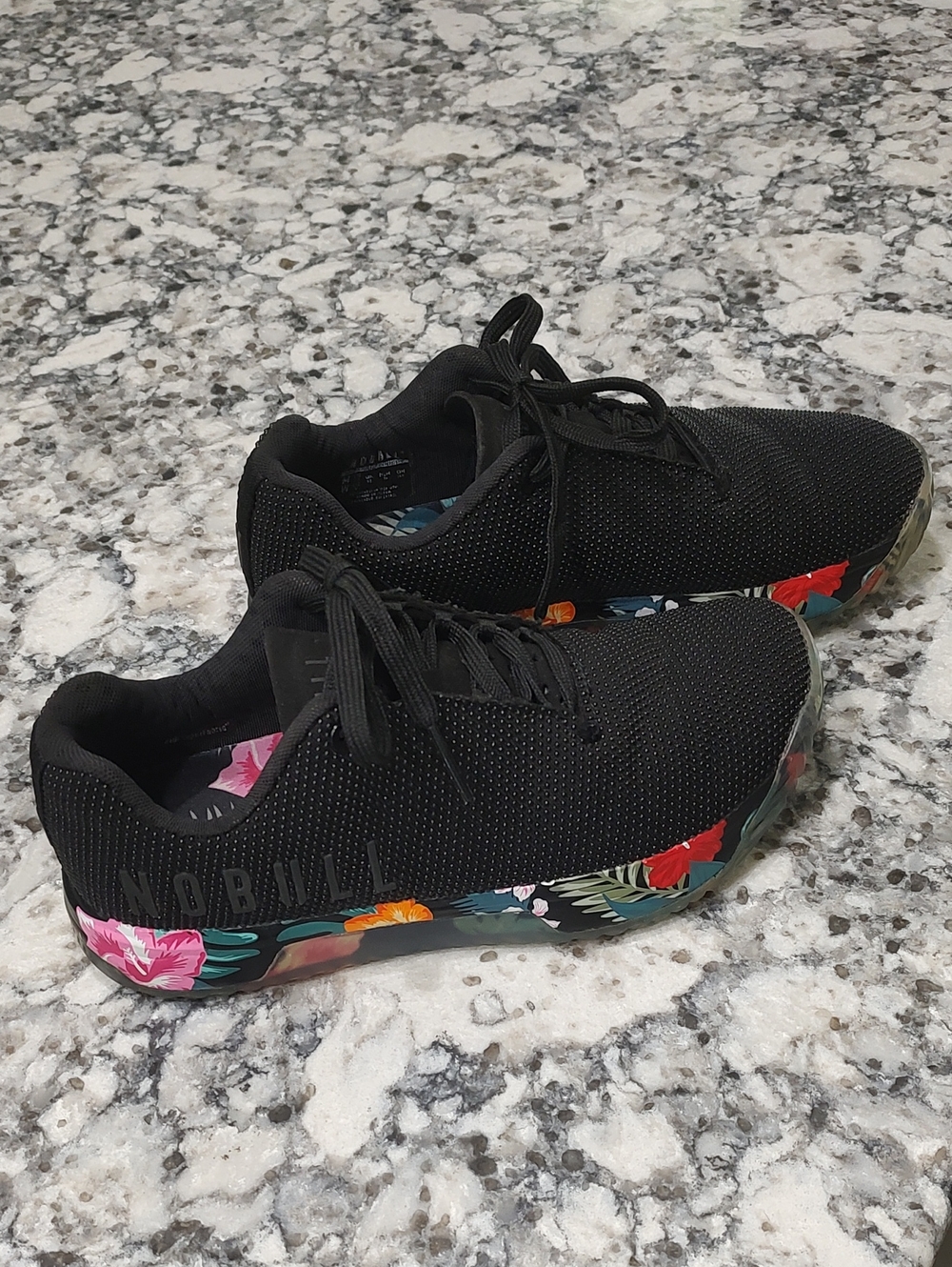 NOBULL Black Knit Athletic Shoes with Floral Printed Sole